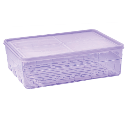 Purple storage box with a transparent lid on a white background