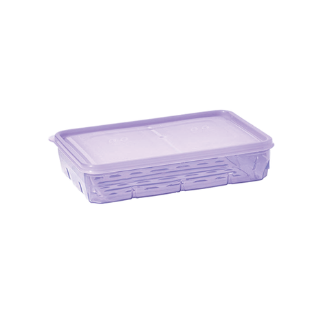 Purple plastic storage box on a white background