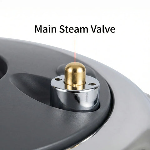Main steam valve on a pressure cooker with a white background