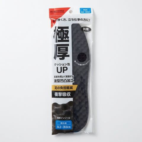 Packaged black cushioned footbed insert with Japanese text on a white background.