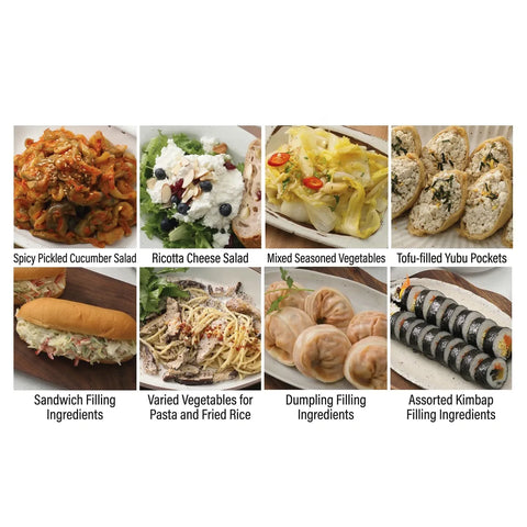 Collage of various food items with labels on a white background