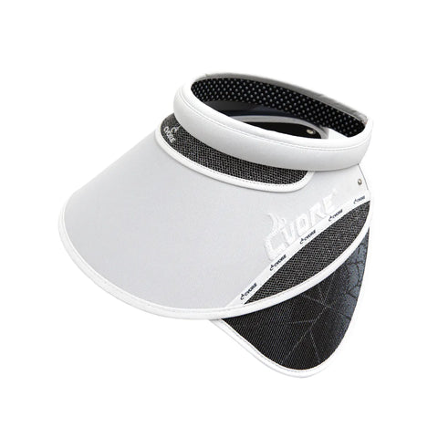 White and black visor with brand logo on a white background
