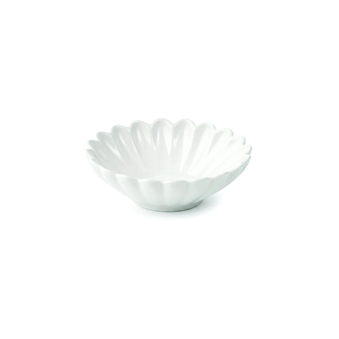 White flower shaped ceramic bowl on a white background