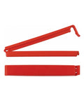 Red plastic bag clips on a white background