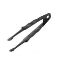 Black plastic tongs on a white background