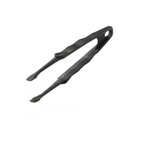 Black plastic tongs on a white background