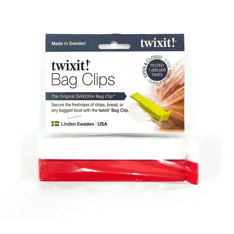 Packaging of twixit! Bag Clips with a red and white clip inside on a white background