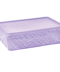 Purple storage box with a transparent lid on a white background