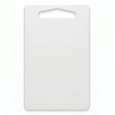 White cutting board with a handle on a white background