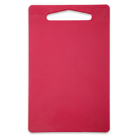 Red cutting board with a handle on a white background