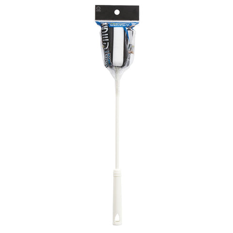A long-handled dishwashing brush in clear retail packaging with a black and blue header card, shown against a plain white background.