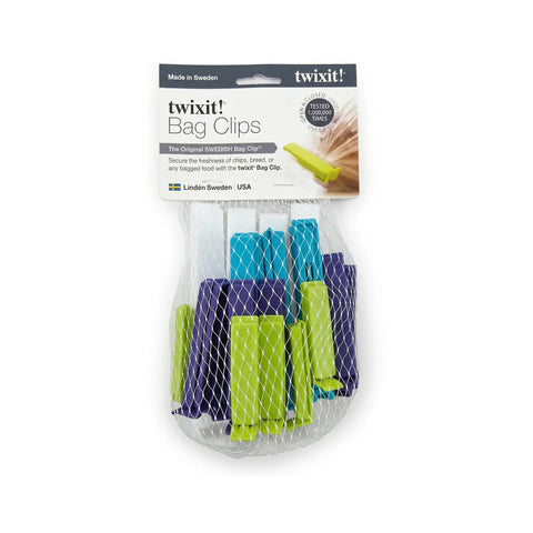 Packaged twixit bag clips with clear plastic window on a white background