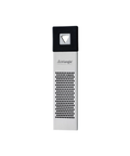 A Triangle stainless steel spice grater with a black top housing a triangular logo and a silver perforated lower body, shown on a plain white background.