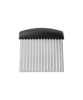 A metal crinkle cutter with a black handle, shown against a plain white background.