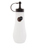 A frosted white squeeze bottle with a black pump dispenser and handle, featuring a circular 'the smart line. enough' logo sticker on the front, set against a plain white background.
