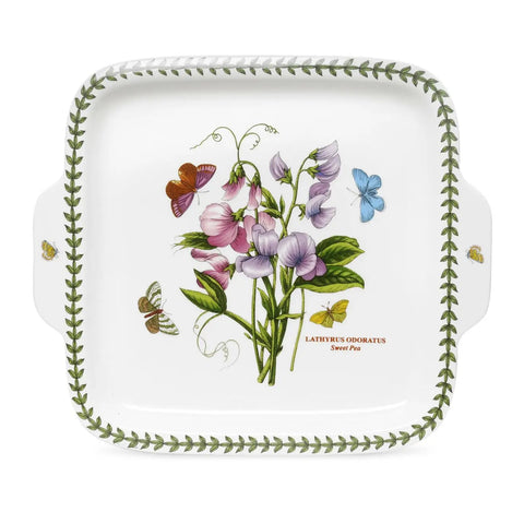 Portmeirion Botanic Garden Square Handled Dessert Dish, Sweet Pea
