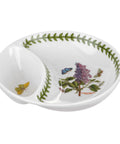 White ceramic dish with botanical design on a white background