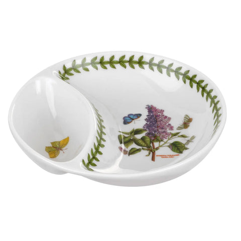 White ceramic dish with botanical design on a white background