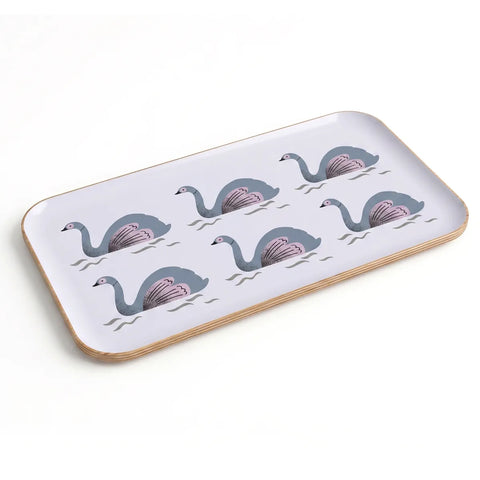 Rectangular tray with swan design on a white background