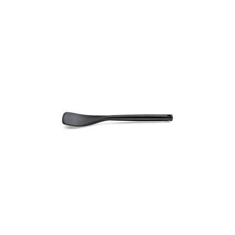 A black silicone spatula on a white background.