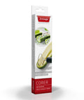 Retail packaging for a vegetable corer with an image showing the tool coring zucchini by the brand 'Triangle'.