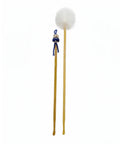 Two wooden ear picks with decorative ends on a white background