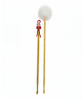 Two wooden ear picks with decorative ends on a white background