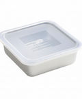 Rectangular food container with a lid on a white background