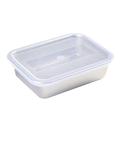 Metal rectangular container with a clear lid on a white background