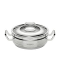 Stainless steel pot with lid on a white background