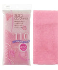 Pink towel with packaging on a white background
