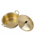 Gold pot with lid on a white background