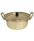 Gold-colored pot with a lid on a white background