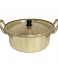 Gold-colored pot with a lid on a white background