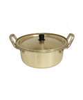 Gold-colored pot with a lid on a white background