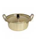 Gold-colored pot with a lid on a white background