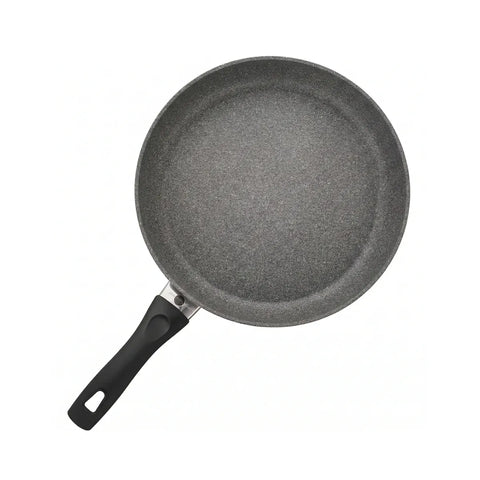 Gray non-stick frying pan on a white background
