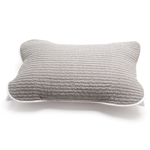 Gray quilted pillow on a white background