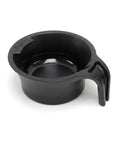 Black plastic spoon holder cup with handle on a white background
