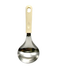 Spoon with a beige handle on a white background