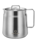 Stainless steel water kettle with handle on a white background, featuring Wagensteiger logo.