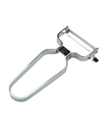 A stainless steel kitchen peeler with a U-shaped handle, shown on a plain white background.
