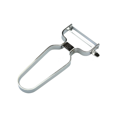 A stainless steel kitchen peeler with a U-shaped handle, shown on a plain white background.