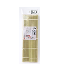 Packaged bamboo sushi rolling mat with Japanese text labels on a white background.
