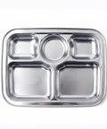 Stainless steel compartmentalized tray with 'Kenrok' branding on a white background