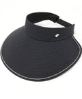 Black visor with white trim on a white background