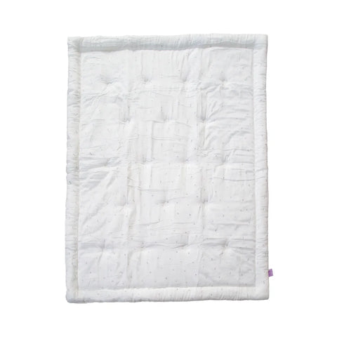 White quilted blanket on a white background