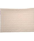 Beige pillow cover with a purple label on a white background