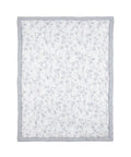 Floral-patterned blanket with a gray border on a white background