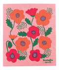 Floral patterned cloth with 'Ecoologie danica' branding on a pink background